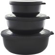 Niedriges Schalenset mit Deckel 3er Set, Schwarz